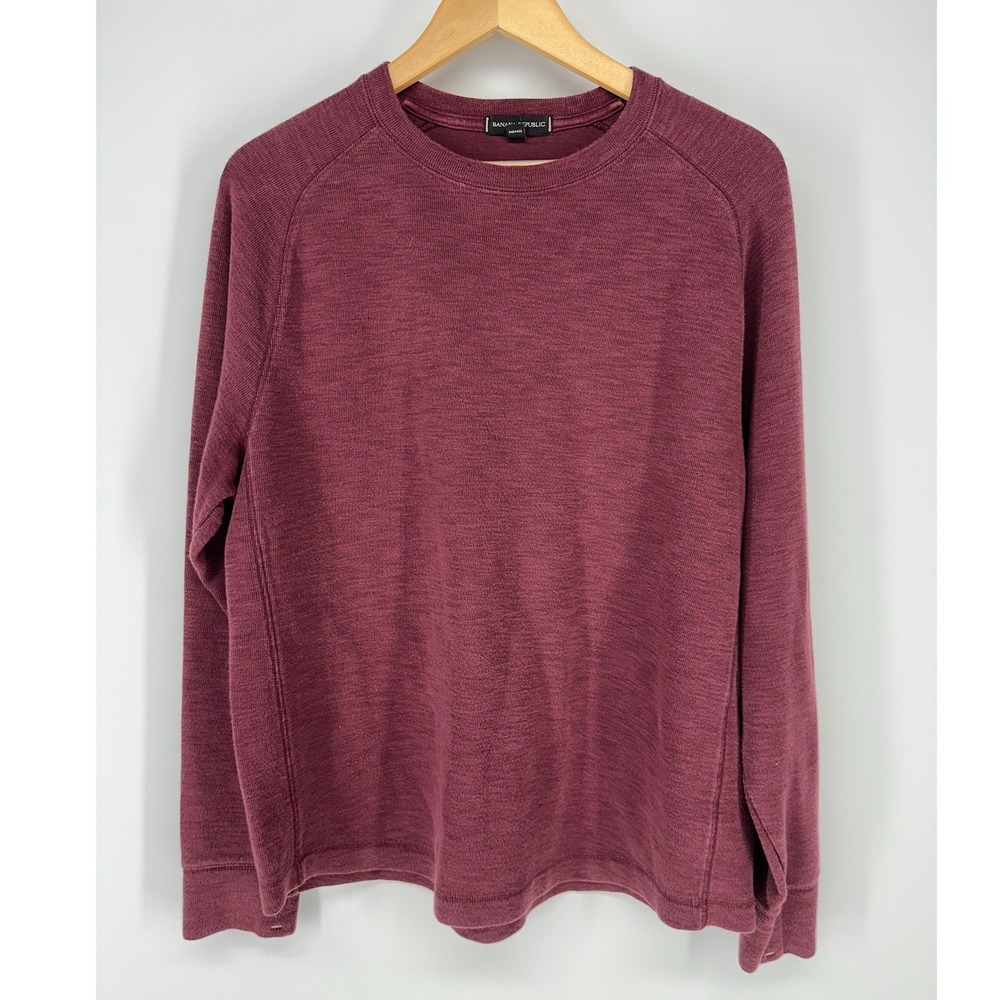 Banana Republic Sweatshirt Mens L Burgundy Raglan Slub Texture Crewneck Pullover